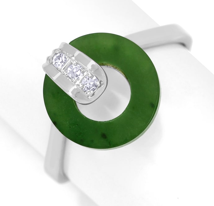 Foto 2 - Designer-Weißgold-Ring mit Kreis aus Jade und Diamanten, Q1342