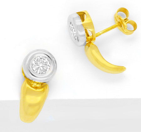 Foto 1 - Tolle Ohrringe mit Weissen Steinen, 14K Gold Zweifarbig, S0157