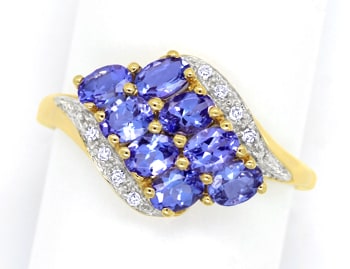 Foto 1 - Diamantenring mit dekorativen Tansaniten aus 585er Gold, S1400