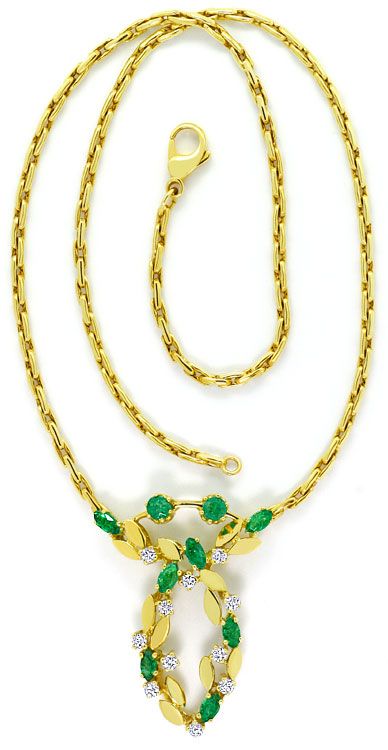 Foto 3 - Smaragde Brillanten-Collier Blätter Design in Gelbgold, S4614