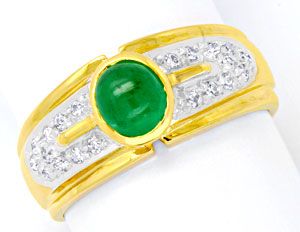 Foto 1 - Diamant-Goldring, Spitzen Smaragd, 20 Diamanten, S6080