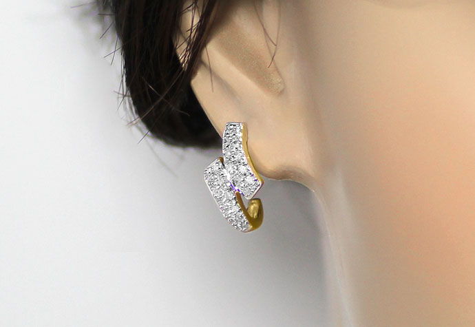 Foto 3 - Modische Gold-Ohrringe Halbkreolen mit 46 Diamanten 14K, S9151