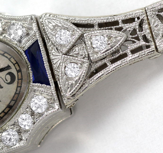 Foto 3 - Art Deco Damen Safir Diamant-Armbanduhr Gruen Precision, U2346